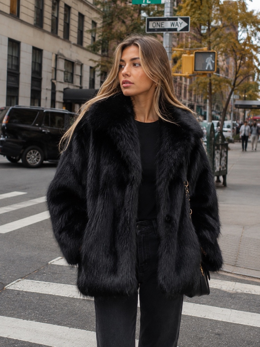 Glam faux fur coat vintage style jacket oversized black